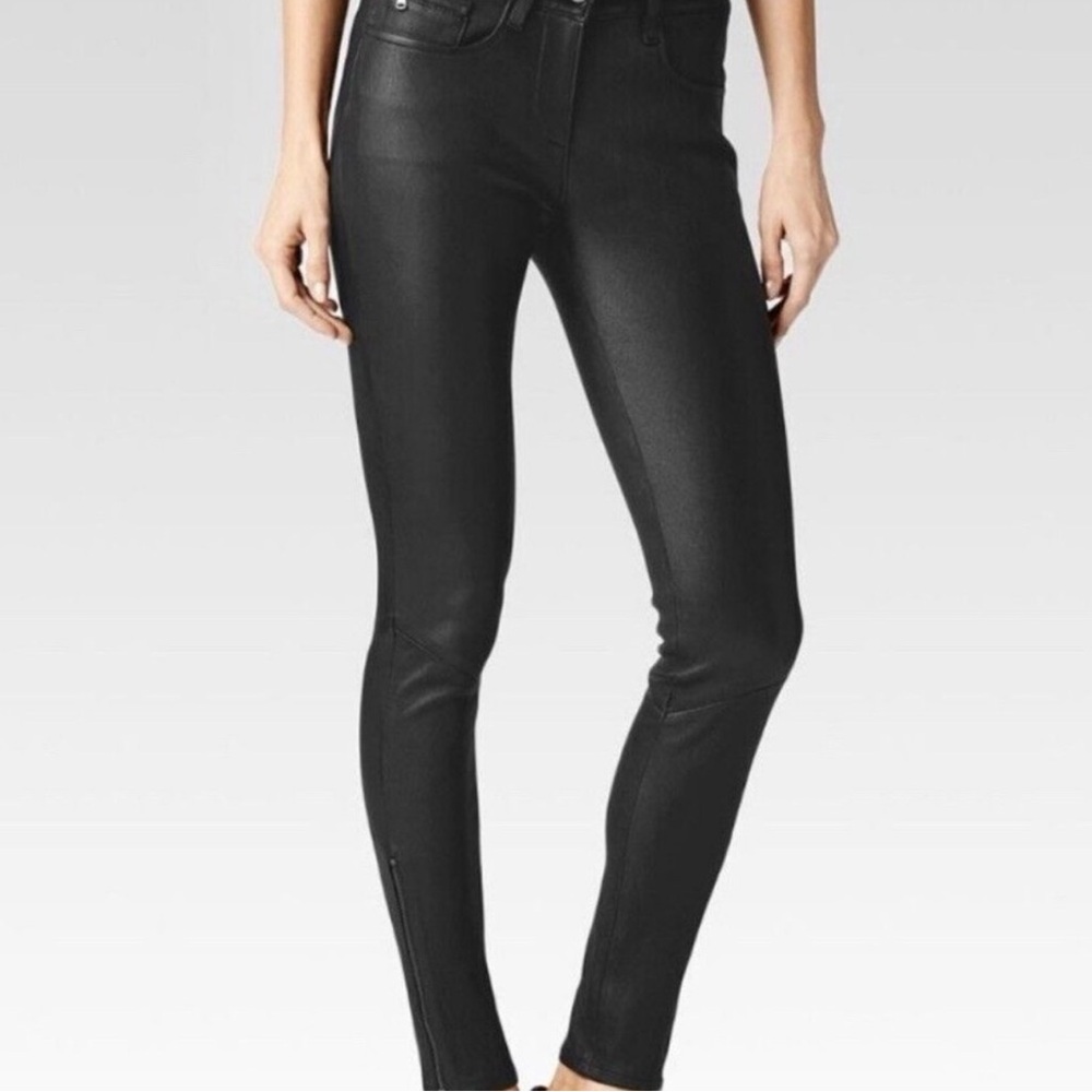 PAIGE Black Genuine Leather Daphne Skinny zipper ankle jeans